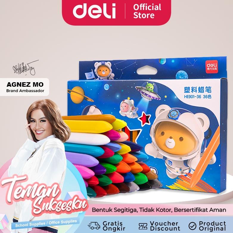 

Deli Plastic Crayon / Krayon Plastik 12/24/36 Tidak mengotori tangan ergonomis tidak beracun HE901