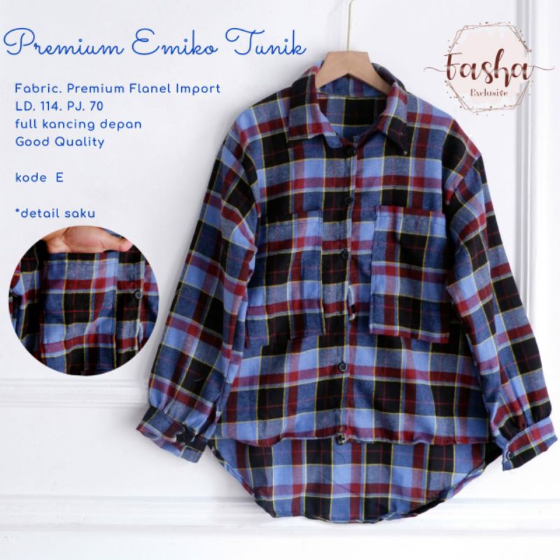 PREMIUM EMIKO TUNIK ORI BY FASHA || BAJU ATASAN WANITA BLOUSE MOTIF FLANEL IMPORT TERBARU