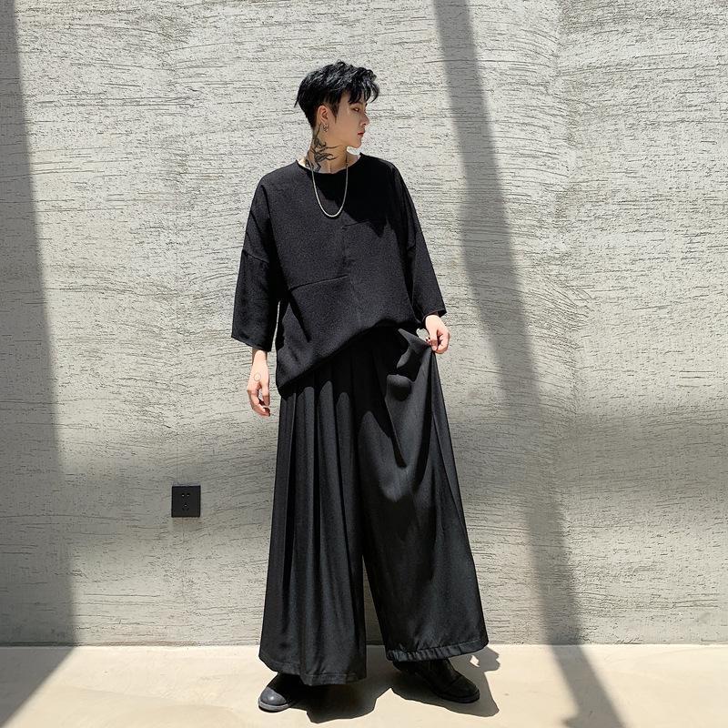 Pria Dark Series Yamamoto Style Celana Rok Berlipat Pria dan Wanita, Bawahan Kasual Longgar Celana K
