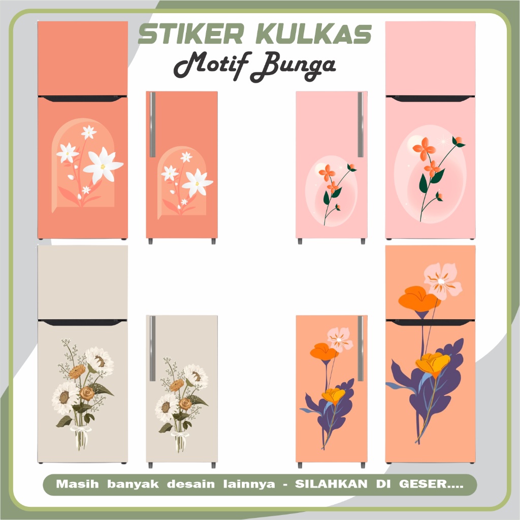 Stiker Kulkas 1 dan 2 Pintu Stiker Dekorasi Dapur Motif Bunga Cute 0.787962542249757