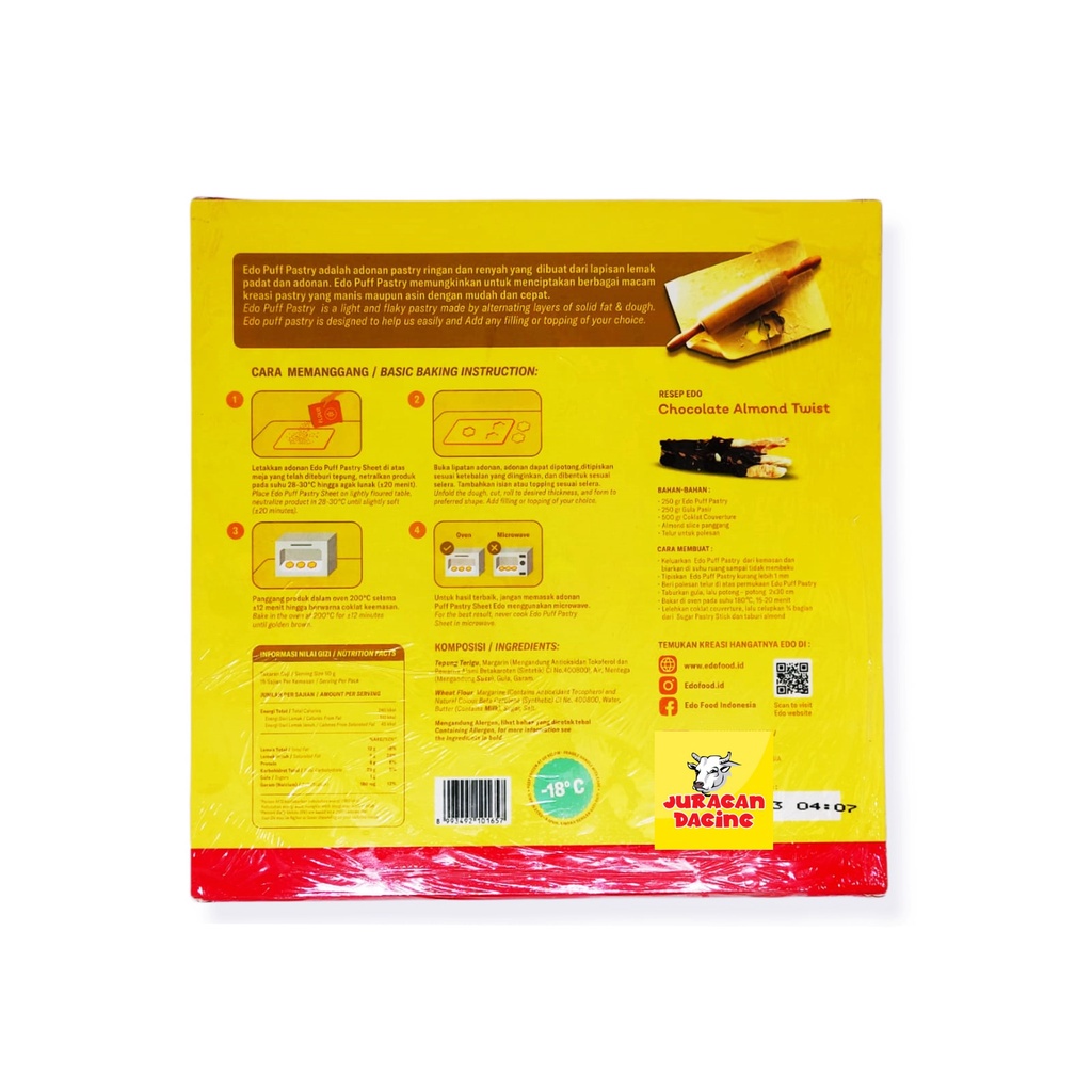 

Puff Pastry Sheet Edo Bahan Kue 750 Gr