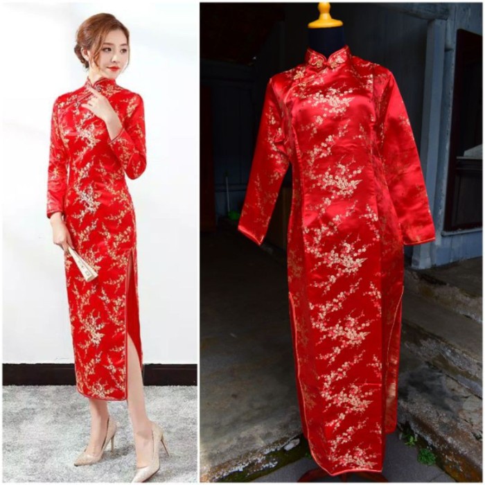 Early- Cheongsam Lengan Panjang Qipao Dress Sangjit Baju Sangjit Dress Imlek