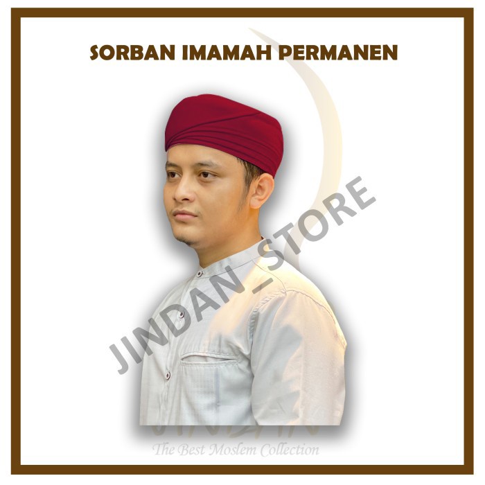 Sorban Peci Sorban Imamah Instan Permanen - Marun, 7(G1F2) Sorban Panjang 2 Meter Sorban Arafat REAL