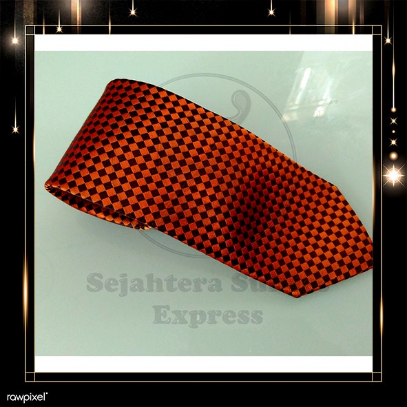dasi dasi kantor import pria warna orange coklat bata motif catur kilap - model manual(S3J6) dasi ka