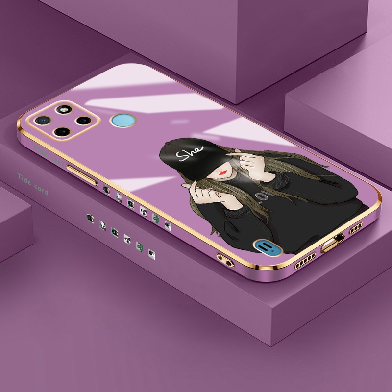 Casing Ponsel untuk Realme C21 C21Y C25Y C20 C20A C11 2011 Narzo 50i Case pola keren perempuan pelap