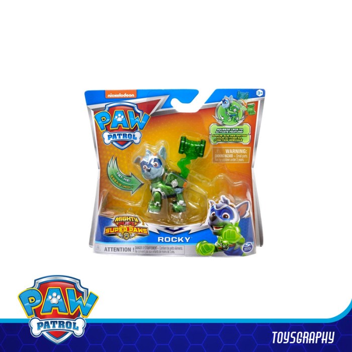 Paw Patrol Mighty Pups Super Paws Rocky Action Figure Nickelodeon Berkualitas