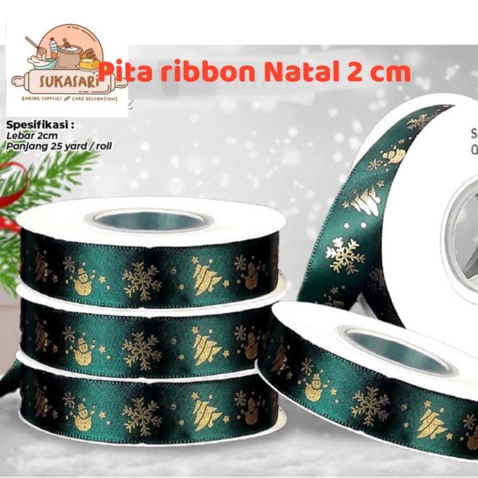 

Buruan serbu] Pita Ribbon Natal 2cm no (3) Hijau Green yard Roll christmas