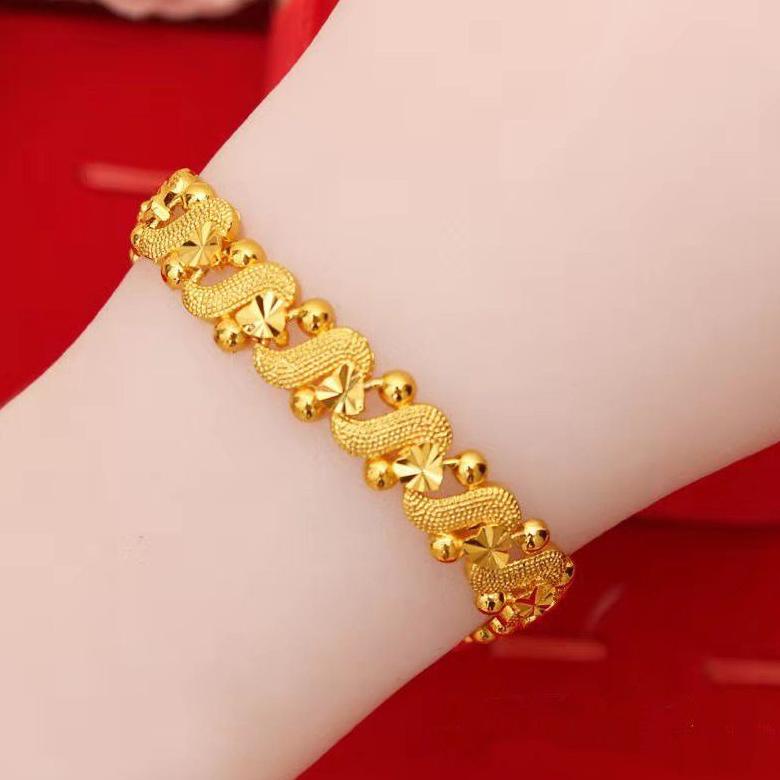 gelang titanium motip emas asli.gelang wanita dewasa lapisan emas 24k anti karat