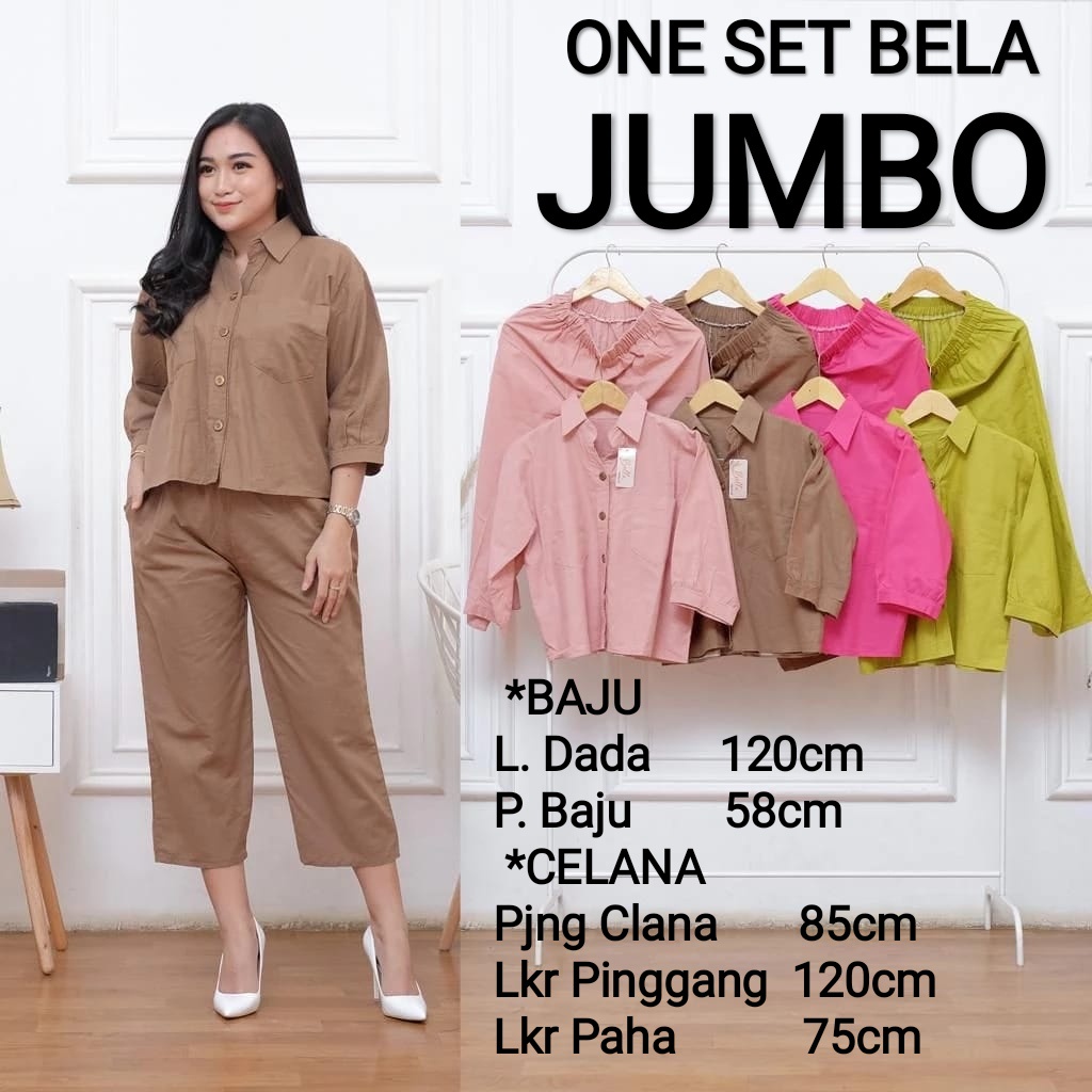 ONE SET CROP BELA JUMBO Setelan wanita , BUSUI kulot, BAJU polos +Celana Kekinian