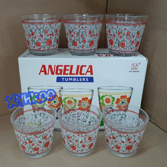populer] Gelas Kaca mini/Gelas Sloki/Gelas Shot Motif Mawar Merah 1set isi 6