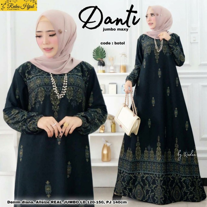 Gamis Jumbo Warna Ijo Botol Danti Maxi Dress XXXL