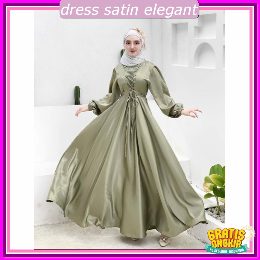 Dress Satin Kondangan Bridesmaid Dres Serut Samping Elejant Gaun Pesta Muslimah Elegan Gsun Drees Pr