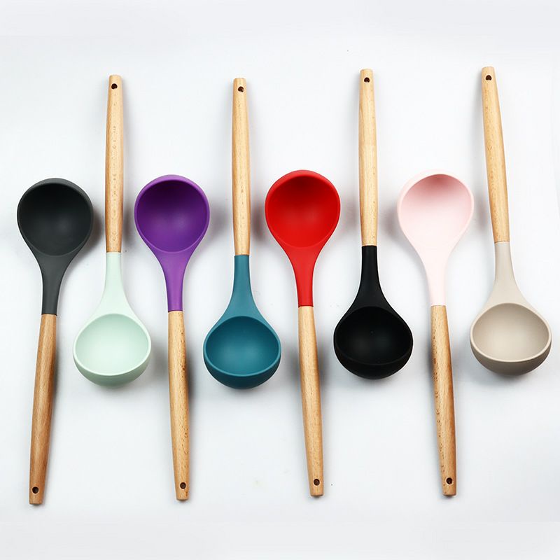 Centong Sayur Silikon Tahan Panas / Centong Sayur Pegangan Kayu