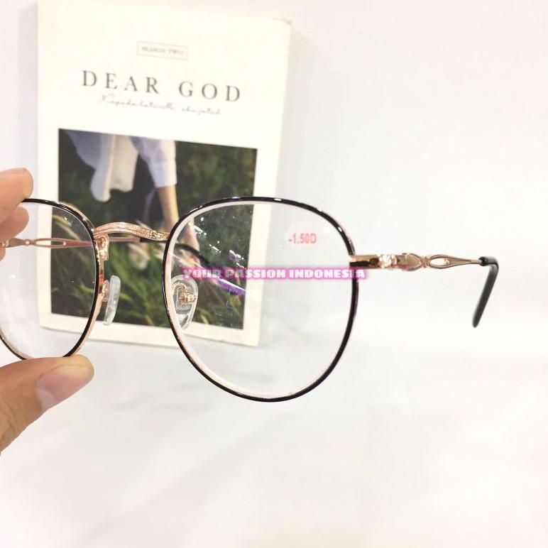 11.11 Sale Kt300 Kacamata Minus Wanita -0.50 Sd -4.00 Model Oval Combinasi Warna Hitam Gold Ready