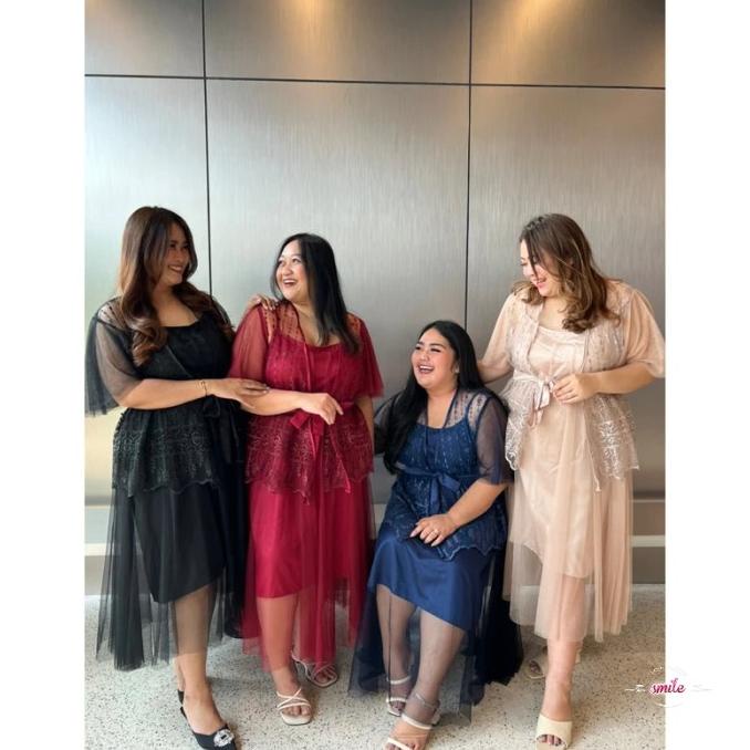 Terbaik Jumbo Dress Pesta Mewah Franchie Satin+Outer Brokat Ld 120 Original