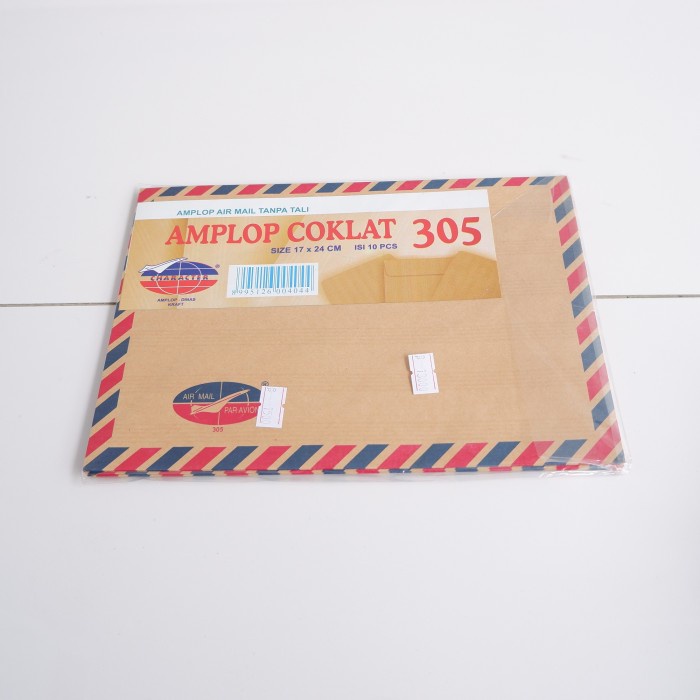 

Amplop Coklat 305 Airmail/ Air Mail Tanpa Tali 17x24cm - 10 Lembar