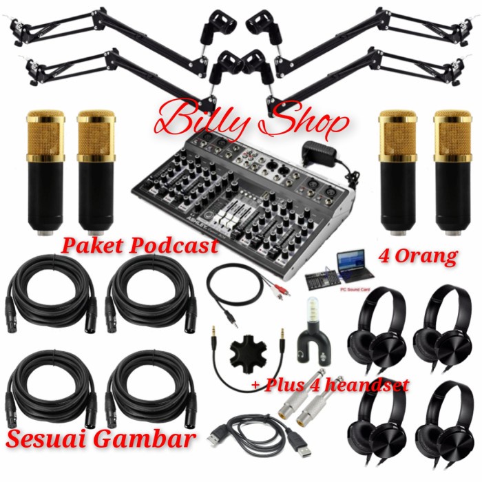 Paket Podcast 4 Orang 4 Mic BM 800 Mixer Audio Ashley Expert 804