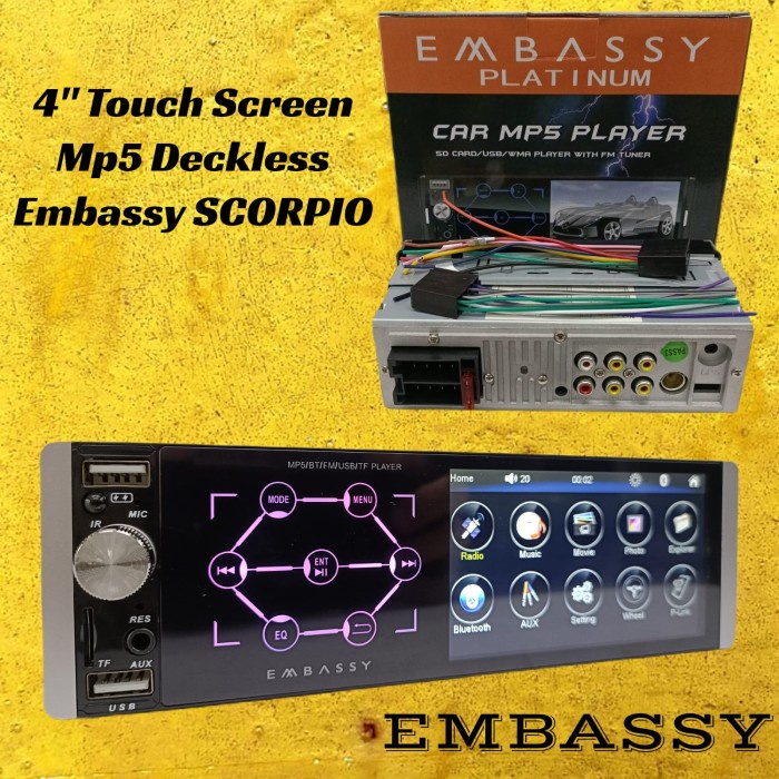 NEW TAPE MOBIL SINGLE DIN EMBASSY MP5 LAYAR SENTUH LCD 4 INCH ORIGINAL TERBARU