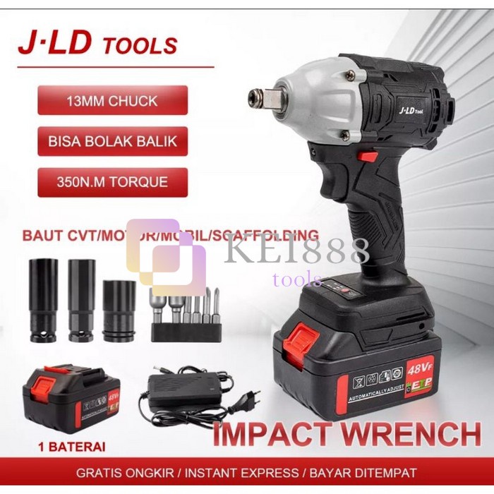 JLD Impact Buka Baut Cordless 1 Batre 350nm JV88 JLD CORDLESS IMPACT WRENCH 350nm