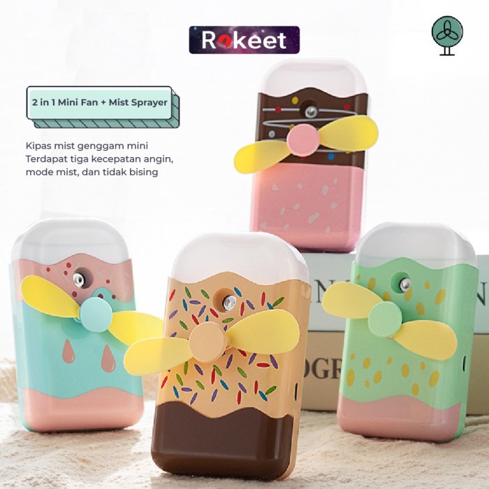 Sale Rokeet Kipas Angin Nano Spray Karakter Portable 2 in 1 Ice Cream Lucu /KIPAS ANGIN MINI/KIPAS