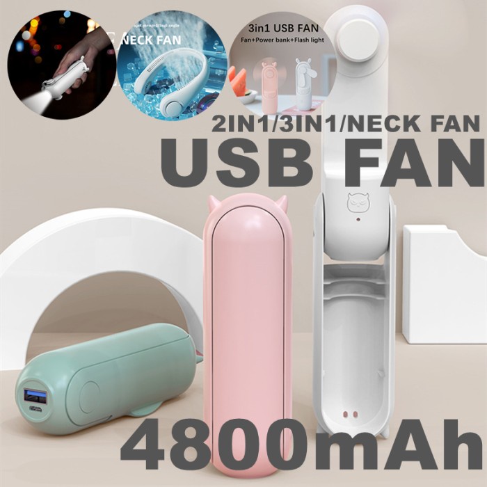 TERLARIS 4800mAh USB Fan Handheld/Neck Kipas Angin 2IN1/3IN1 Kipas USB Portable /KIPAS ANGIN