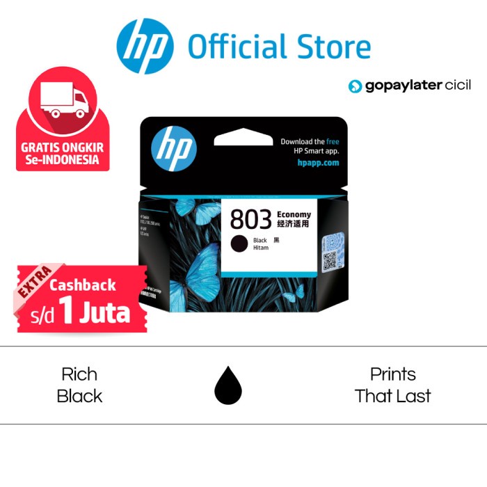 

TINTA PRINTER HP ORIGINAL 803 ECONOMY BLACK DESKJET 1112 2132 2621