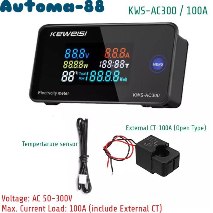 Keweisi KWS AC300 100A AC 50-300V Watt Volt Ampere KWH Energy Meter