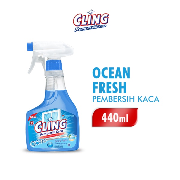 Cling Pembersih Kaca Biru Ocean Fresh Botol 440 ml
