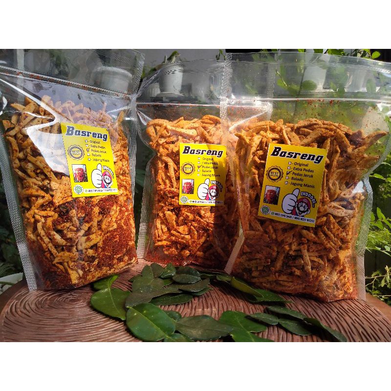 

Keripik Basreng Pedas Aroma Daun jeruk khas Makasar Non COD