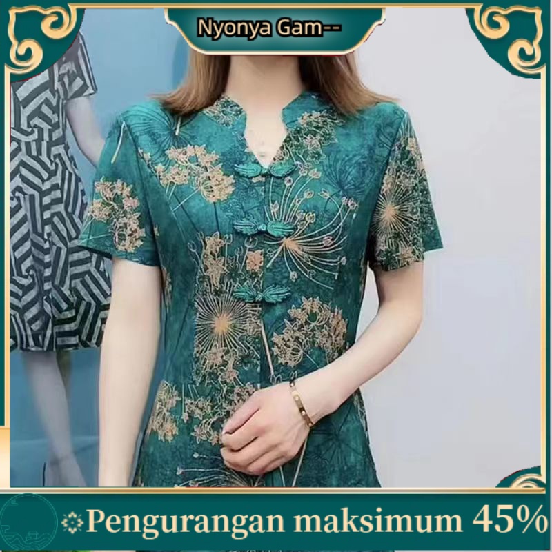 ✥Gaun musim panas ibu ditingkatkan rok cheongsam high-end 2022 baru lebar wanita temperamen gaun lon