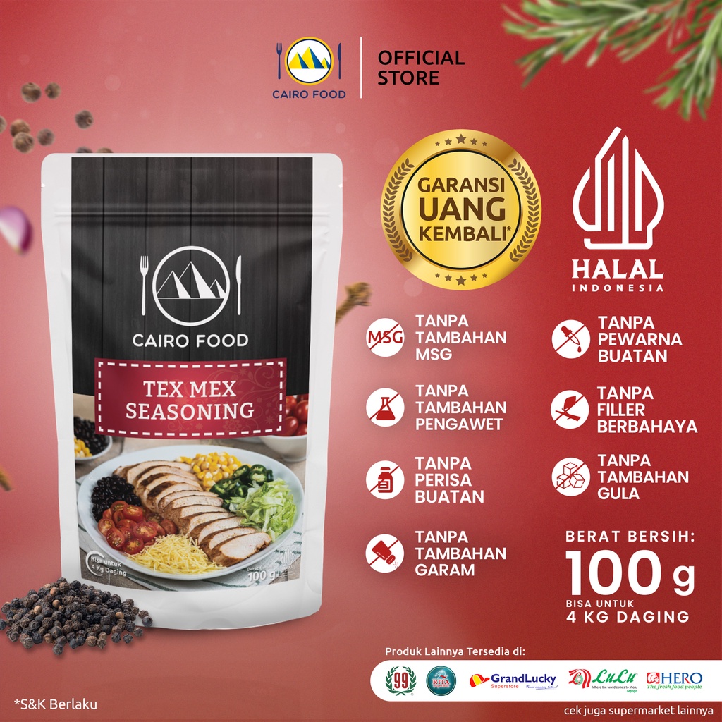 

Bumbu Tex Mex Sehat – Tanpa MSG, 100% Rempah Murni | Cairo Food - 100 Gram