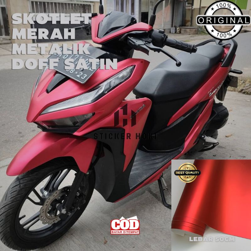 SKOTLET STIKER MOTOR MERAH SATIN METALIK DOFF SKOTLET MERAH METALIK DOFF STIKER MERAH SCOTLITE RED D
