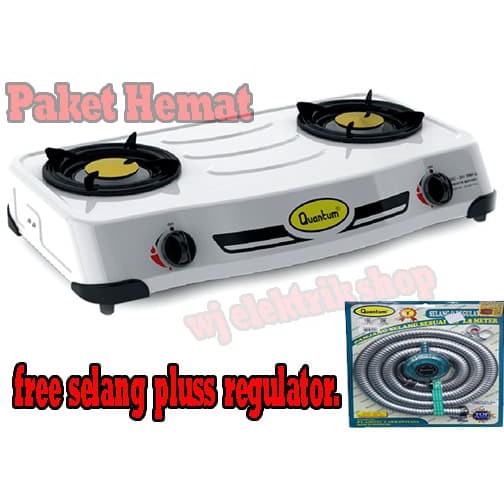 [Ori] Paket Hemat Quantum Kompor Gas 2 Tungku Qgc-201 Pluss Selang Regulator Terbaru