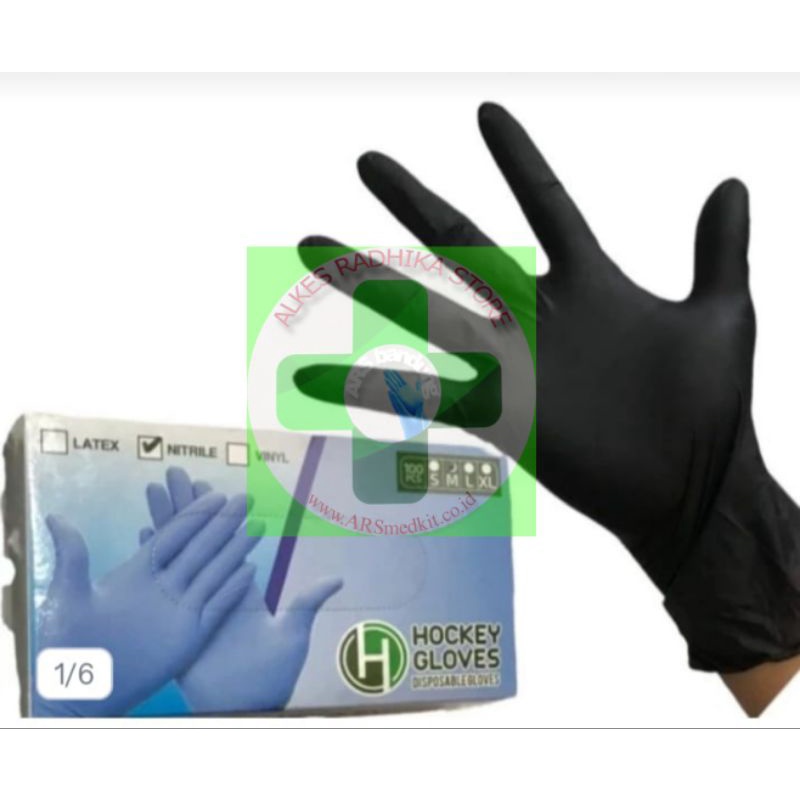 sarung tangan Nitril Hitam HOCKEY GLOVES free powder isi 50pcs