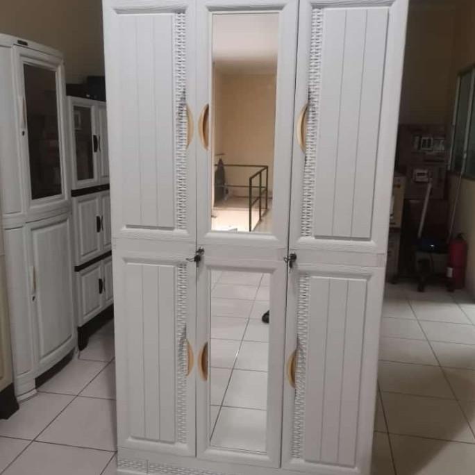 =+=+=+] lemari napoly 3 Pintu Putih Cermin CA388 plastik