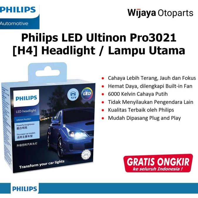 Bohlam Lampu Mobil Philips Ultinon Pro3021 H4 LED Cahaya Putih