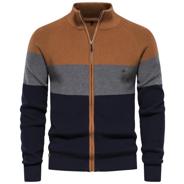 sweater rajut resleting garis pria