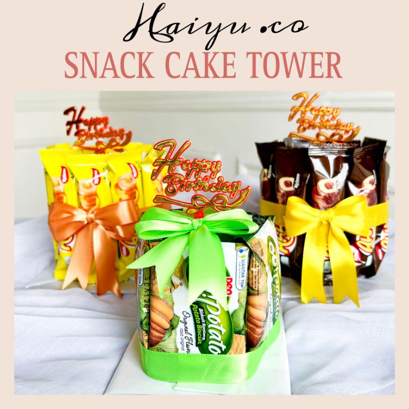 [READY] Snack Cake Tower Hadiah Buket Snack Tart 1 Tingkat Kue Ulang Tahun Snack Kado by Haiyu