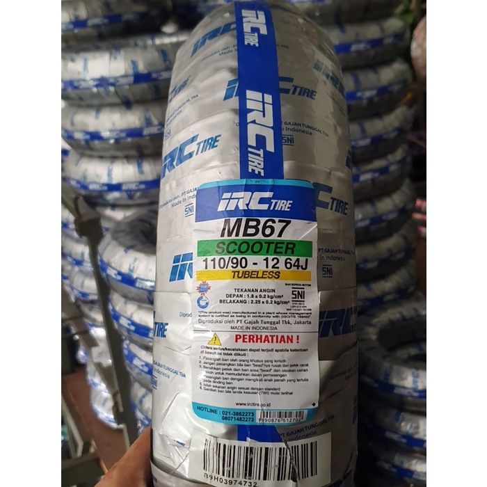 BAN BELAKANG MOTOR SCOOPY TUBLESS IRC 110/90-12 MB67 + BONUS ORIGINAL BEST QUALITY