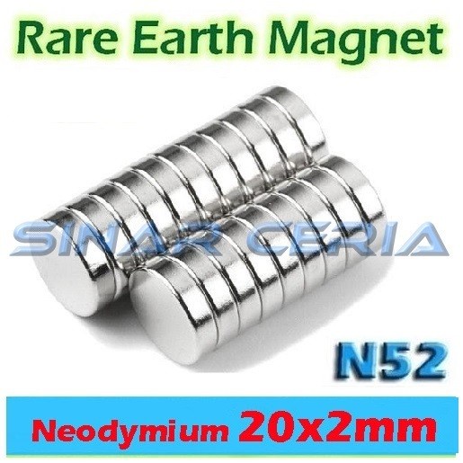 

20x2mm Magnet Neodymium super kuat Silinder N52 ukuran 20x2mm Magnet