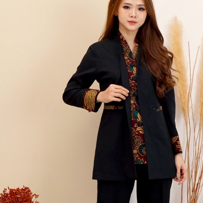 [Ori] Stelan Blazer Kerja Kombine Batik Pns Kantor Kerja Wanita Bisa Gojek