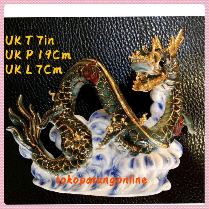 Patung Naga Keramik Fengshui Hijau 02 T7