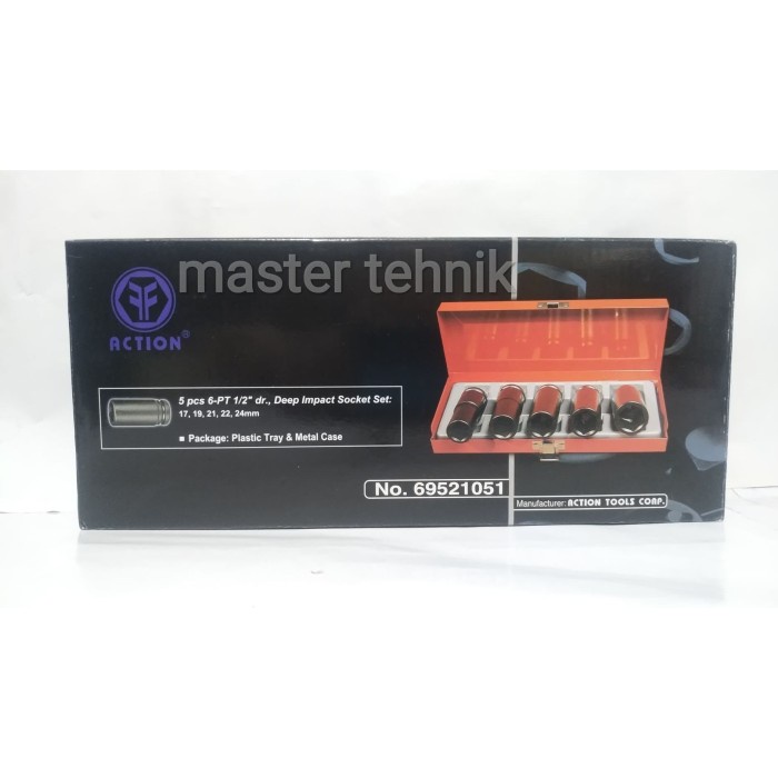✅New Action Kunci Shock Panjang Impact Deep Socket 6Pt 1/2Dr Set 5Pcs Limited
