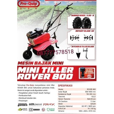 Mini Tiller Pro Quip Rover 800 Mesin Bajak Mini Pro Quip Rover 800 Bba
