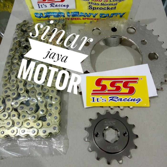 ✨Ori Gear Sss Satria Fu 150 Lama Rantai Gold Mas 415 Satu Set Diskon