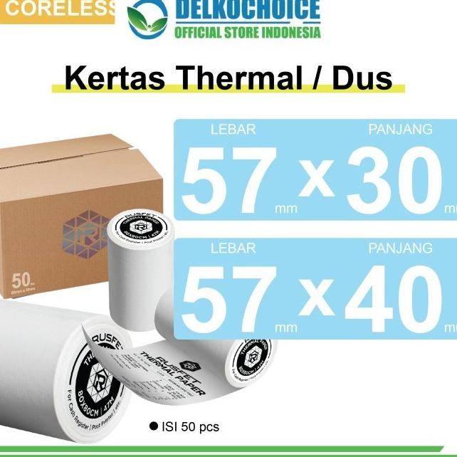 

Kertas Thermal Coreless Kertas Printer Resi Barcode POS uk 57x40 / DUS Kode lb 1000