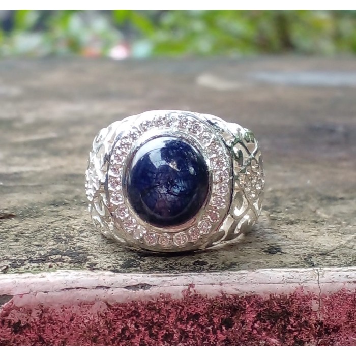 ✨Termurah Burma Star Blue Sapphire Memo Gli Ring Perak Terbatas