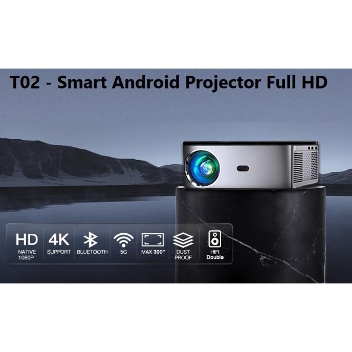 T02 - Smart Android Fhd 1080P Projector - Proyektor 700 Ansi Lumens Kode 8