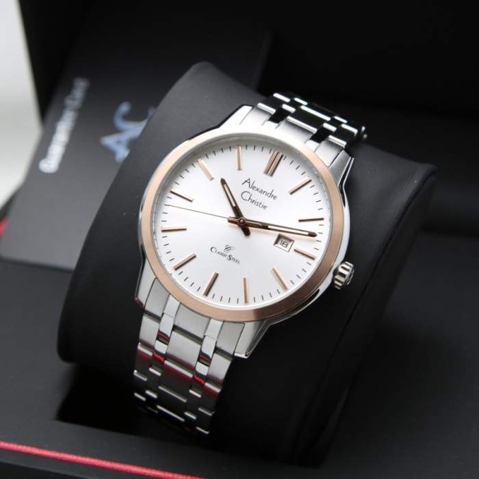 ✅Sale Jam Tangan Pria Alexandre Christie Ac 8657 Ac8657 Silver Rosegold Ori Limited