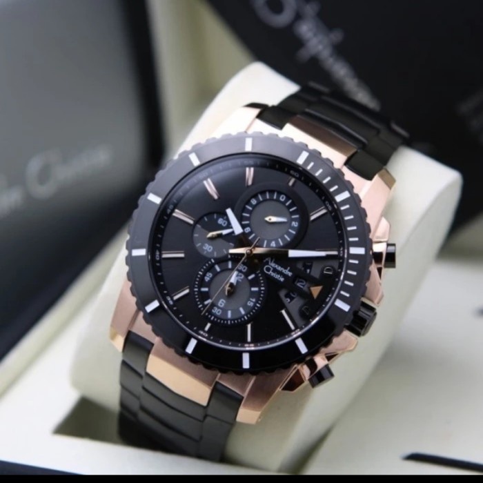 ✅Ori Jam Tangan Pria Alexander Christie 6455 Black Rosegold Terbatas